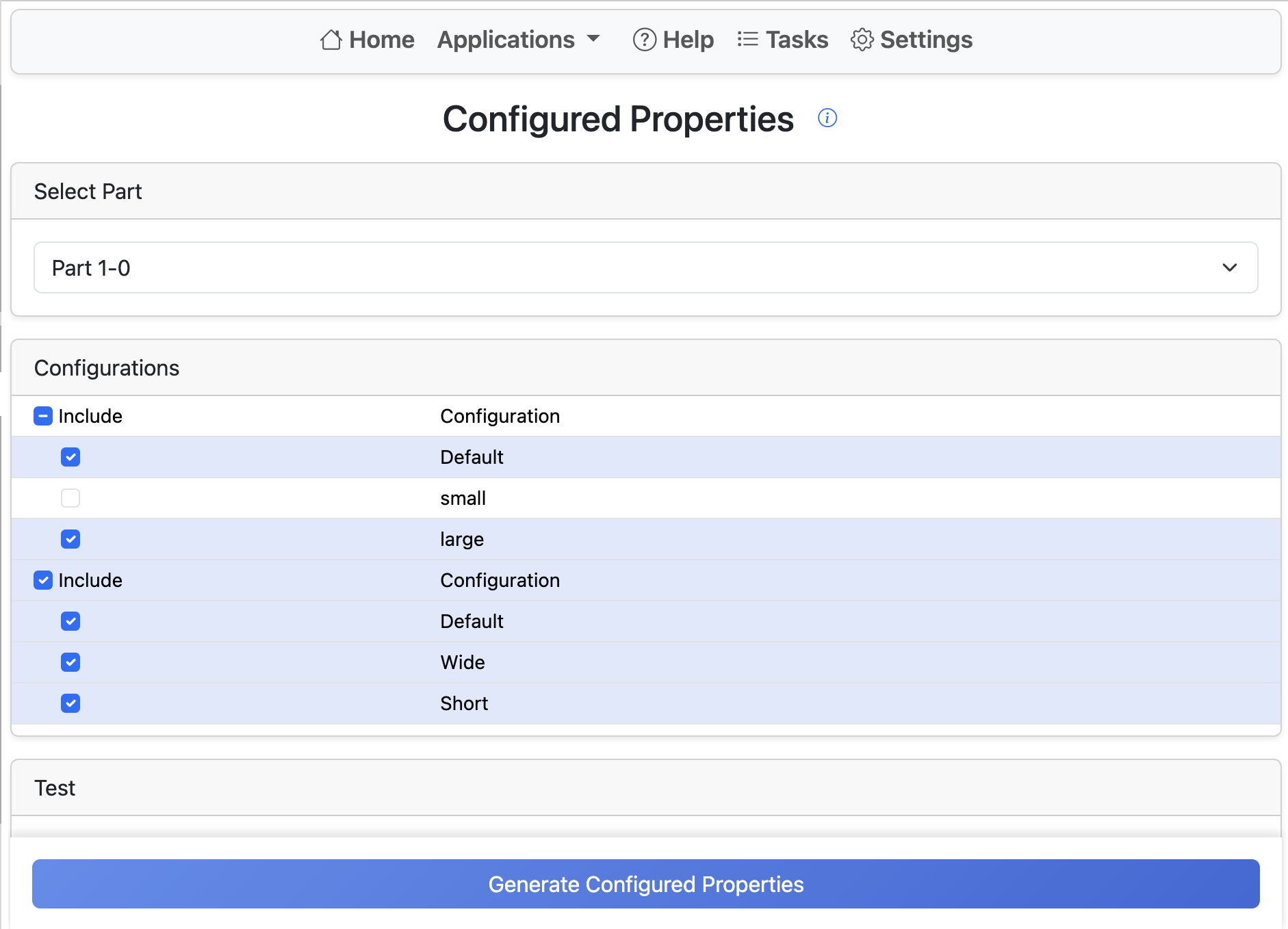 Part Configured Properties